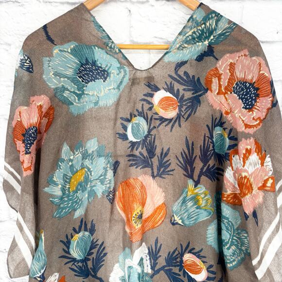 Woven Heart Floral Kimono Wrap Shawl Cape Size M - Picture 4 of 6